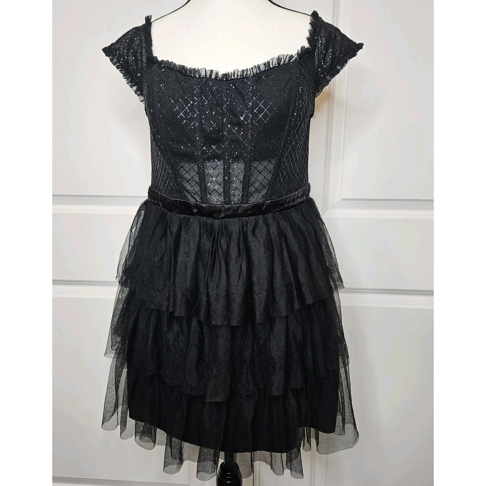 City Studio Fit &Flare Mini Dress Black Size 13 Corset Tiered Ruffle Skirt Fairy